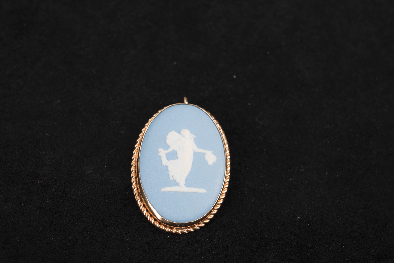 Wedgwood blue jasper gold pendant brooch Van Dell 12K Gold dancing muse or nymph