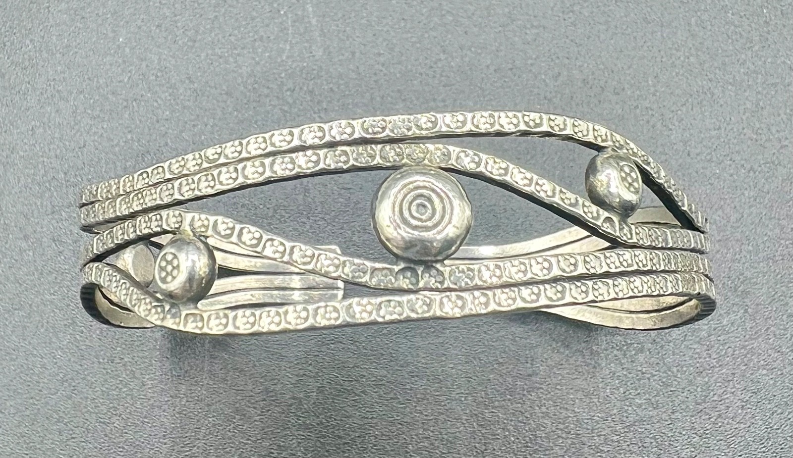 Artisan Sterling Silver Cuff Bracelet .925 Modernist Stamped Wave 26.7g