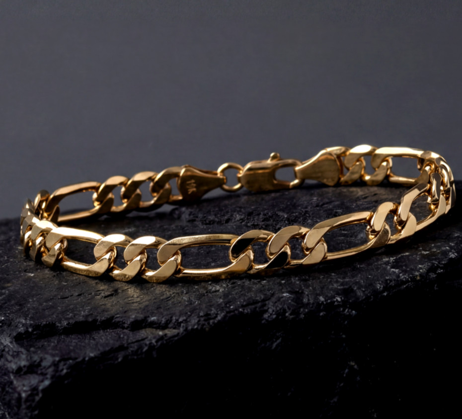 Heavy Men’s 14k Gold Stamped Italian Figaro Link Bracelet 8″ Inches 5MM
