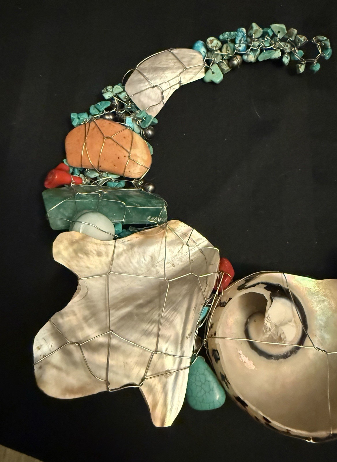 Nautilus Abalone Shell Turquoise & Beads Wire Wrapped Artisan Choker Necklace