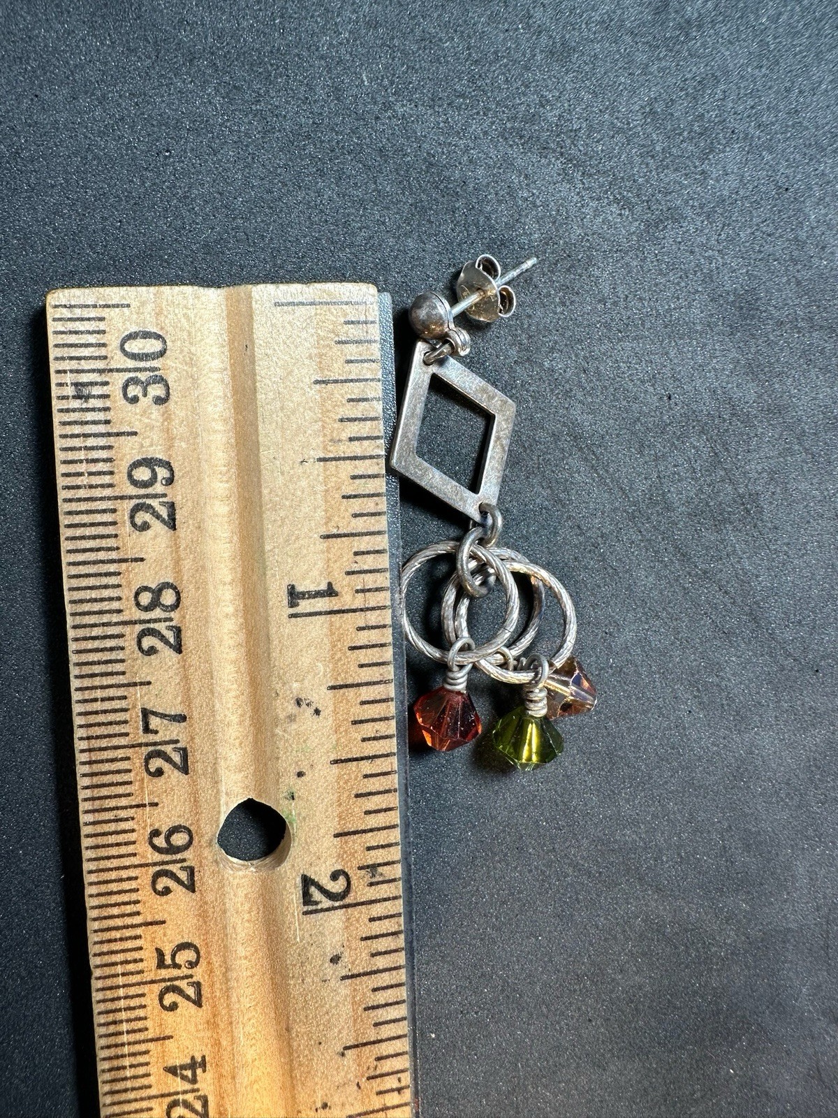 6.00g Sterling Silver Vintage 925 Multicolor Crystal Dangle Earrings Geometric