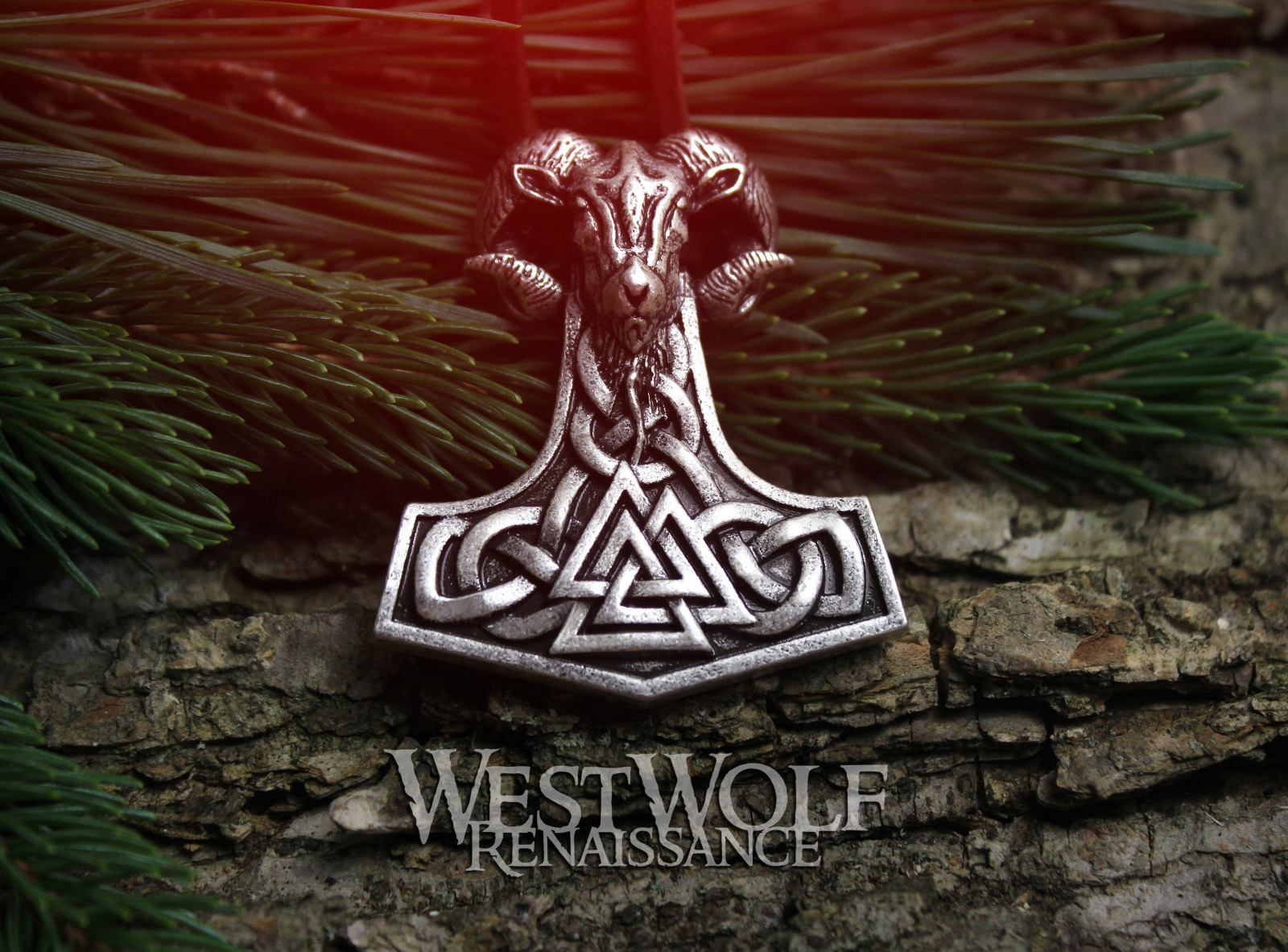 Viking “Mjolnir” Power Pendant with Valknut and Ram Head — Valhalla/Gods/Aries