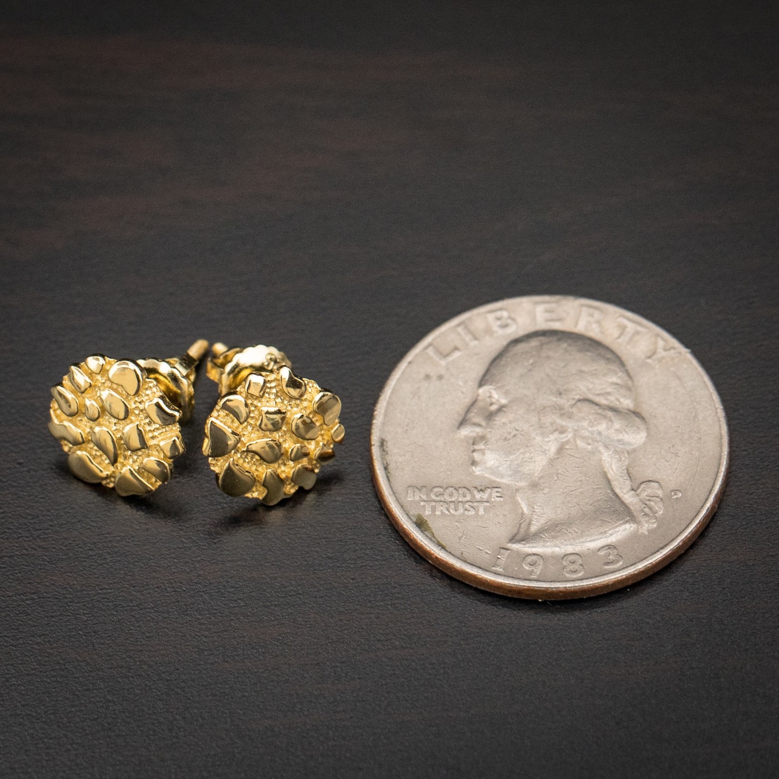 Mens Yellow Gold Plated 925 Sterling Silver Small Round Nugget Stud Earrings