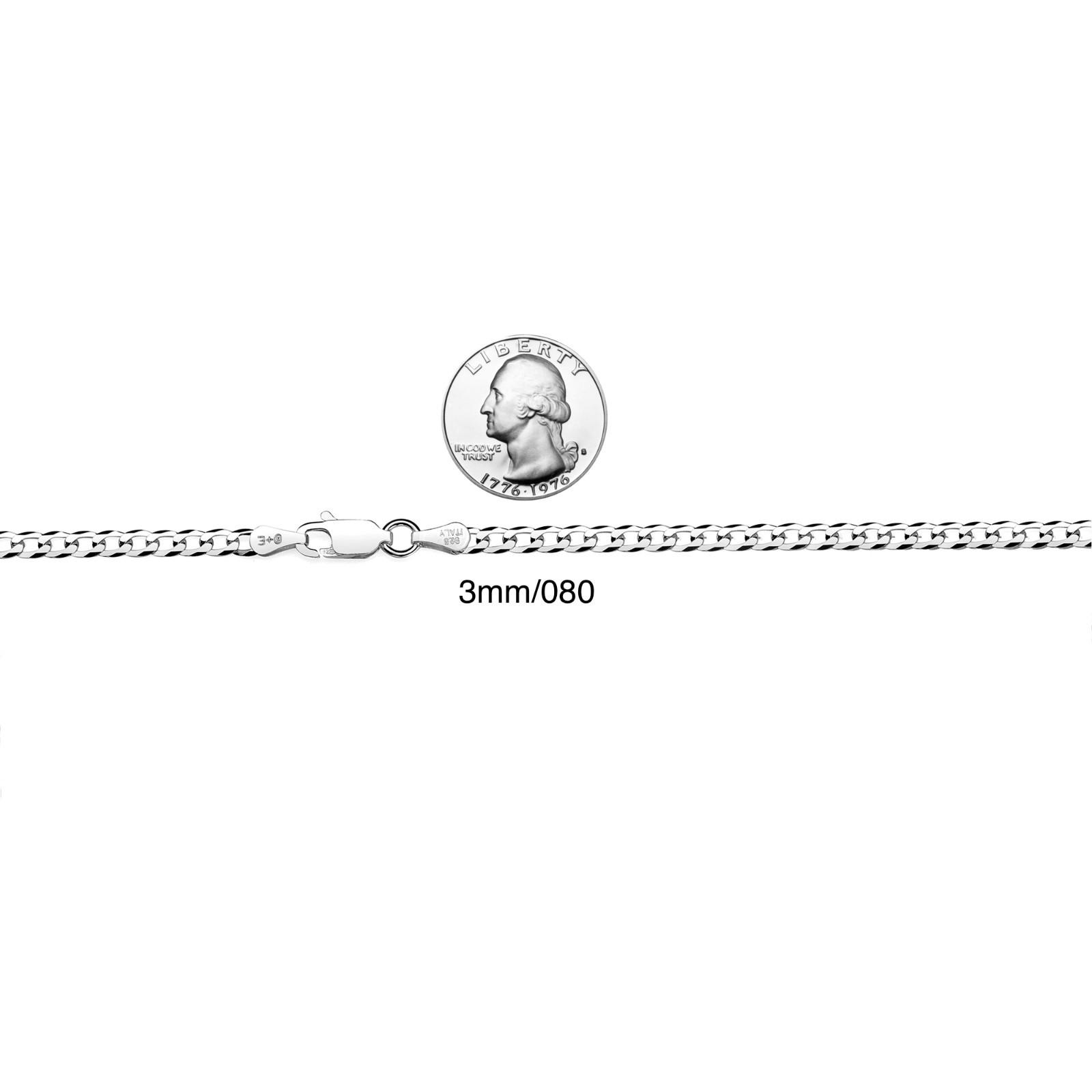 Men’s 925 Sterling Silver Curb Chain Necklace Made in Italy (Size 3mm-8mm)