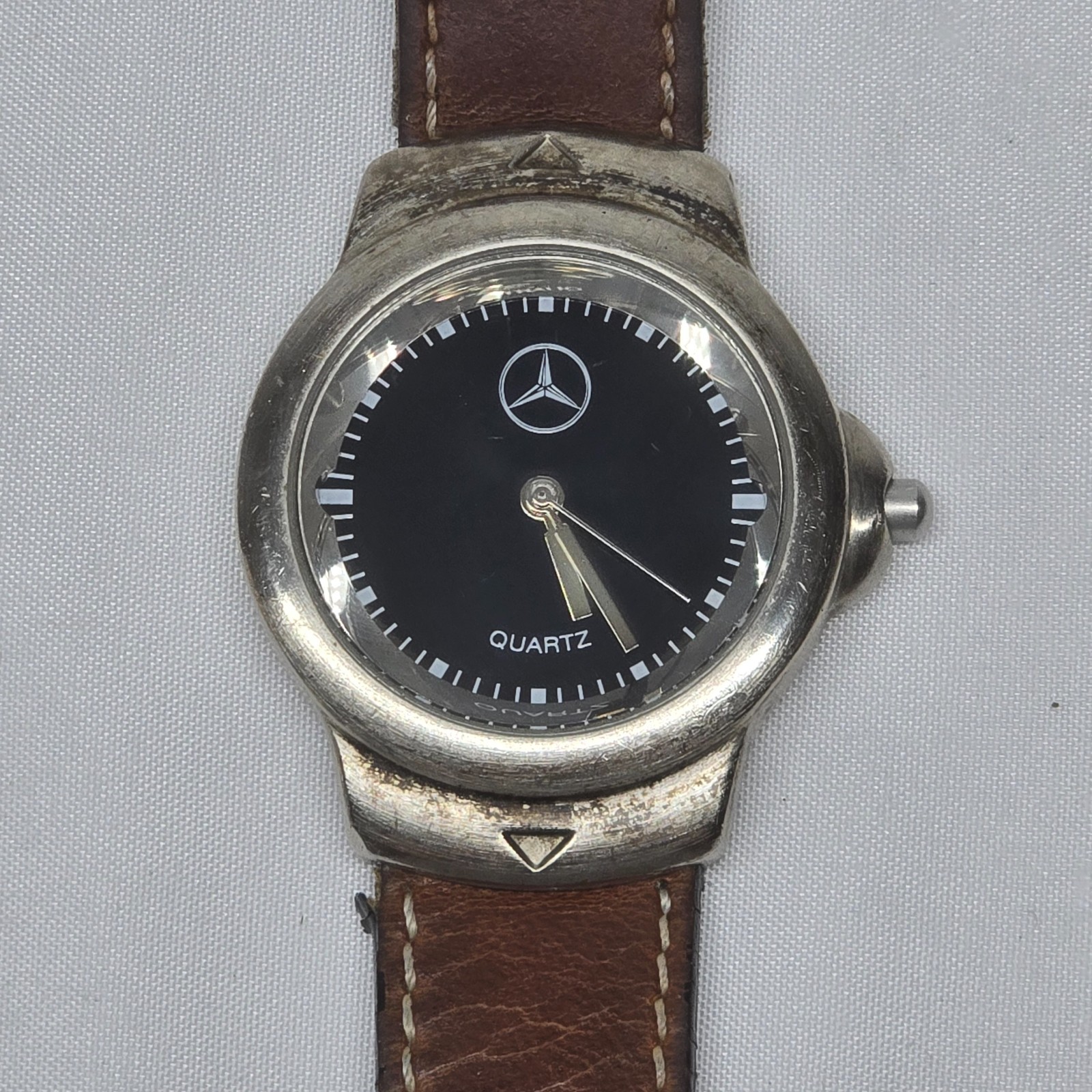 Vintage 1990s Mercedes-Benz Quartz Watch – Black Dial – Teardrop Steel Case