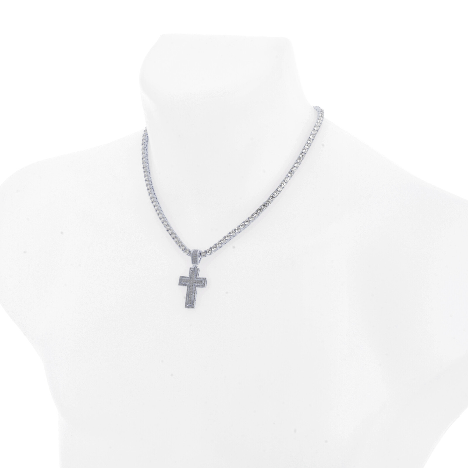 Gold / Silver Men’s Cross Pendant 20 inch Choker Tennis Chain Necklace BCT 11447