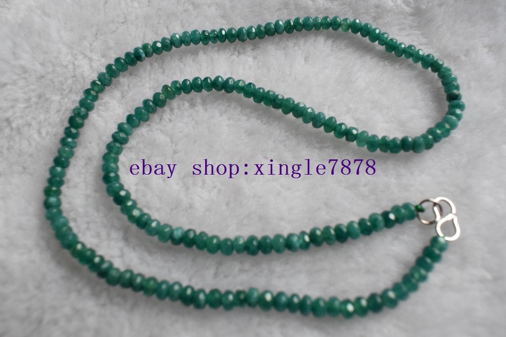 Fine 2x4mm Green Jade Faceted Roundelle Gemstone Beads Necklace 20” AAA+