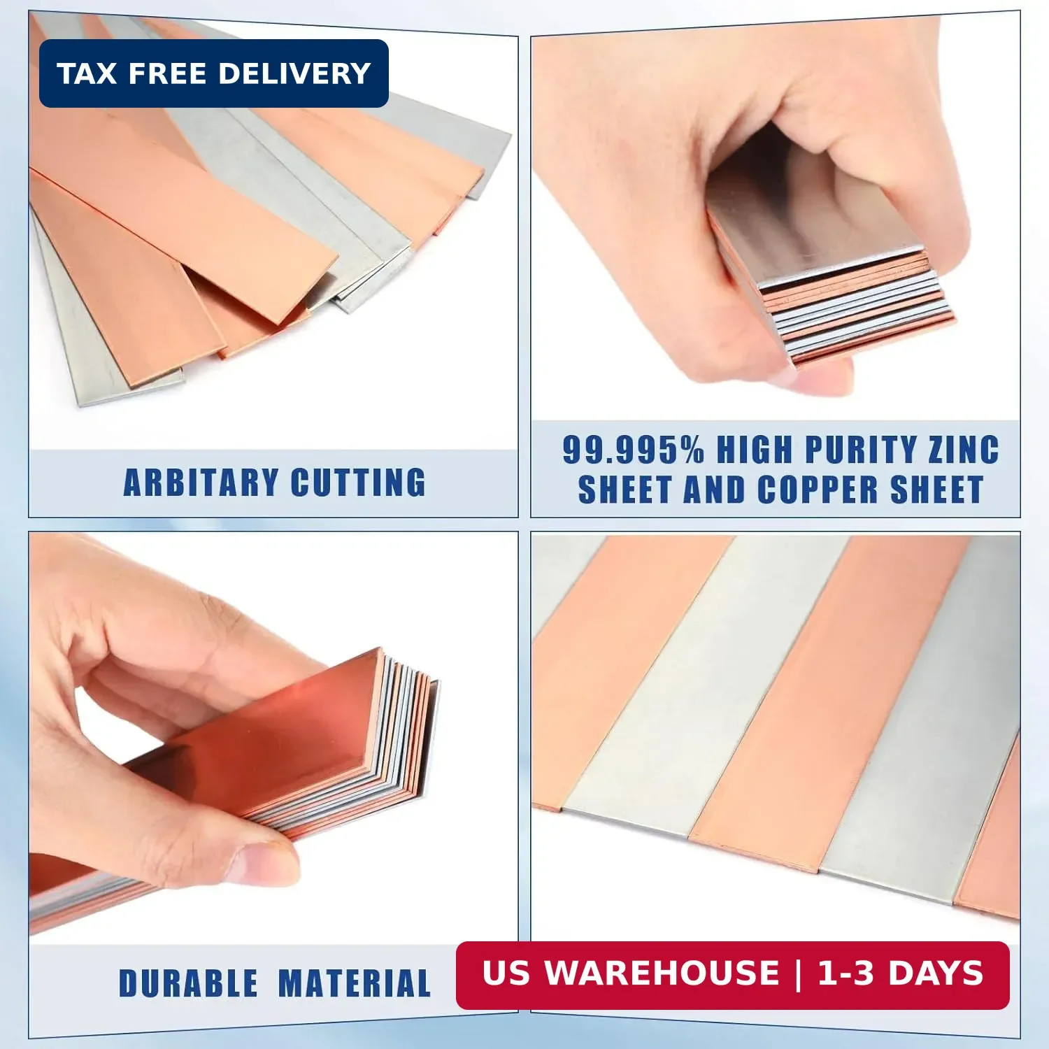 Zonon 6 Pcs Pure Copper Zinc Anode Sheet 99.9% High Purity Copper Zinc Electrode