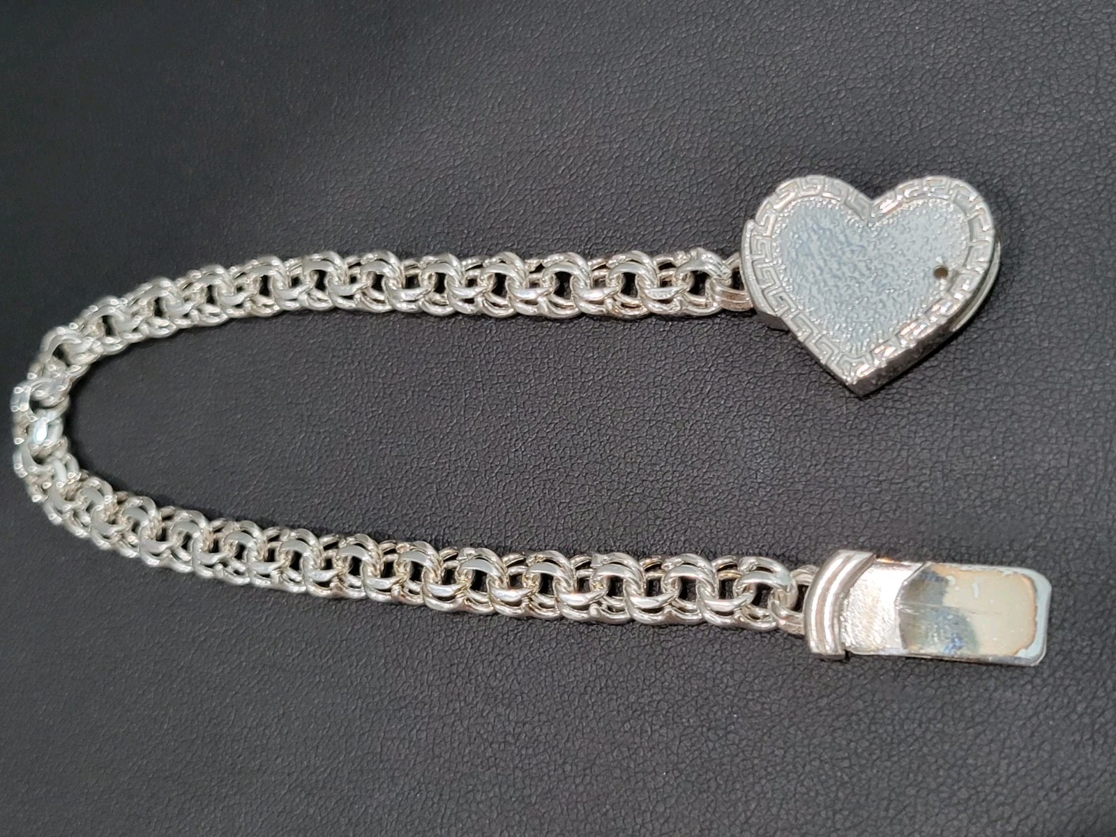 925 sterling silver Chino Link 8″ 6mm 19.58g Greek Heart Lock Bracelet Ladies!