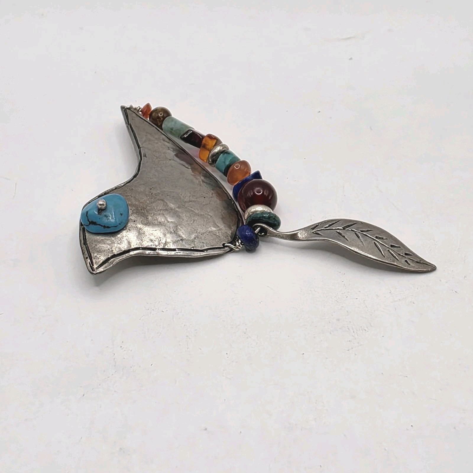 Vintage Signed Sterling Silver Bird Shaped Brooch Turquoise and other Gemstones