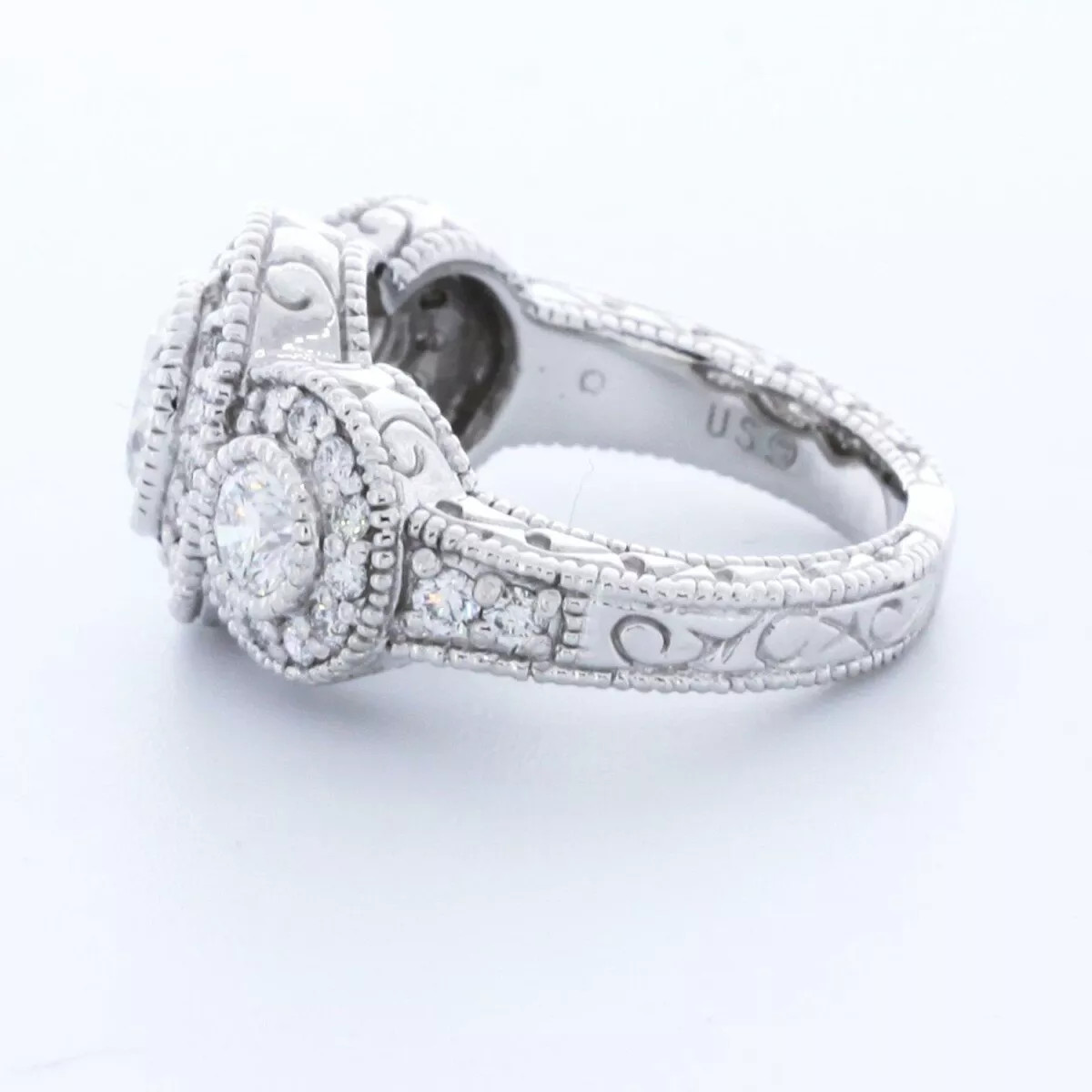 3-Stone Engagement Ring 14K Gold Vintage 2.14 CT Round Lab-Grown Diamond F VS1