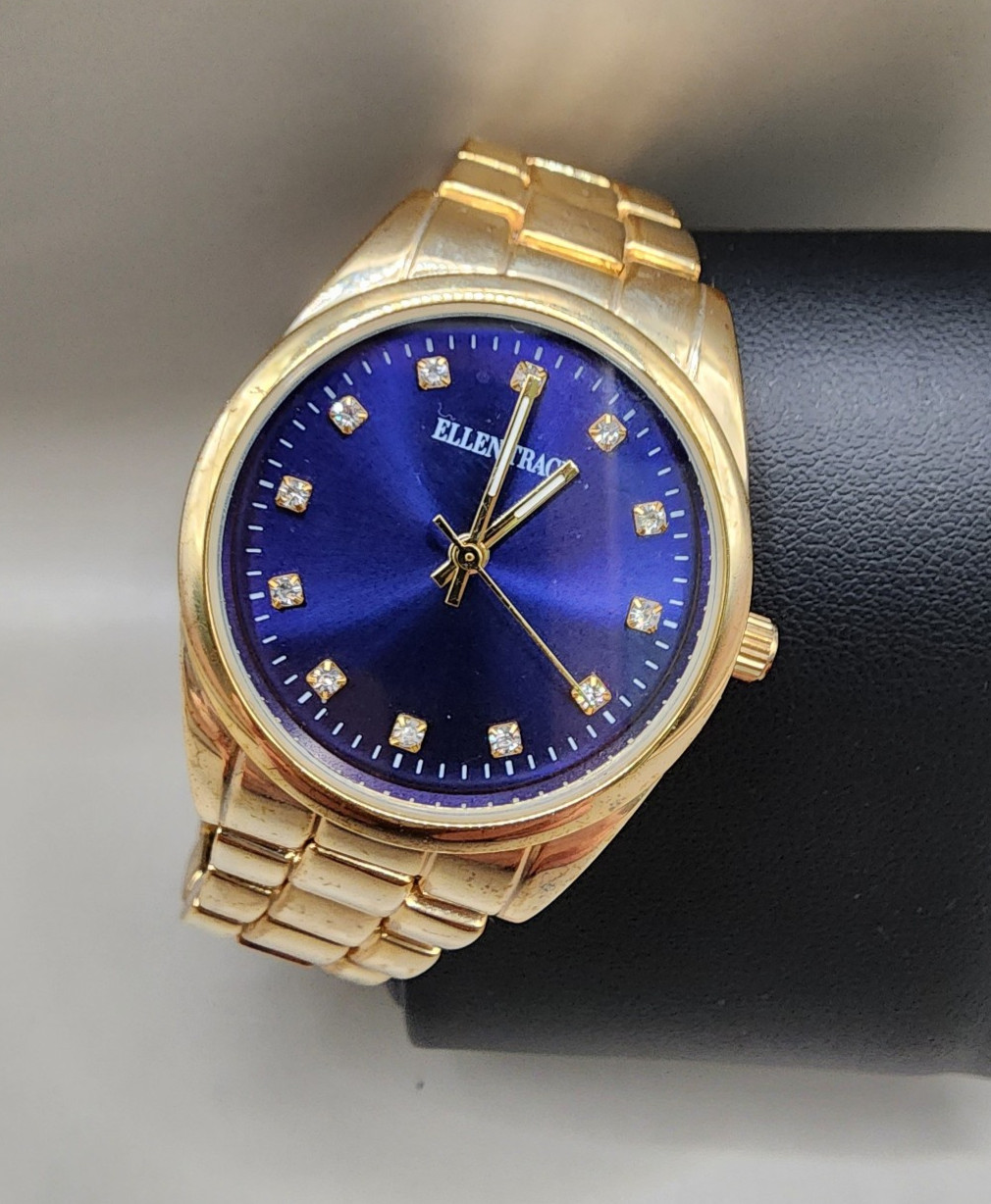 Ellen Tracy Women’s Gold Tone Watch Blue Sunray Dial Crystal Markers ET5198GDNV