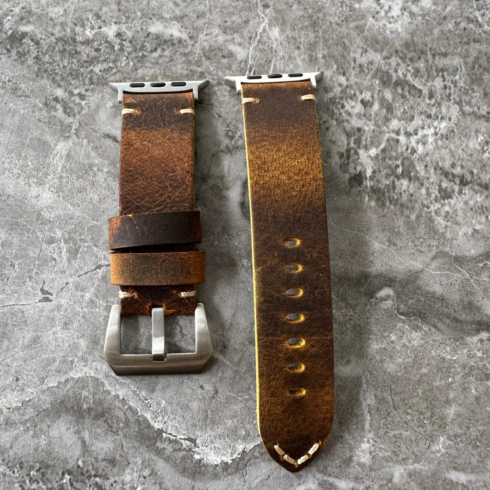 Thick Brown Buffalo Leather Watch Strap Band For NEW Apple Watch Ultra 1 2 49mm