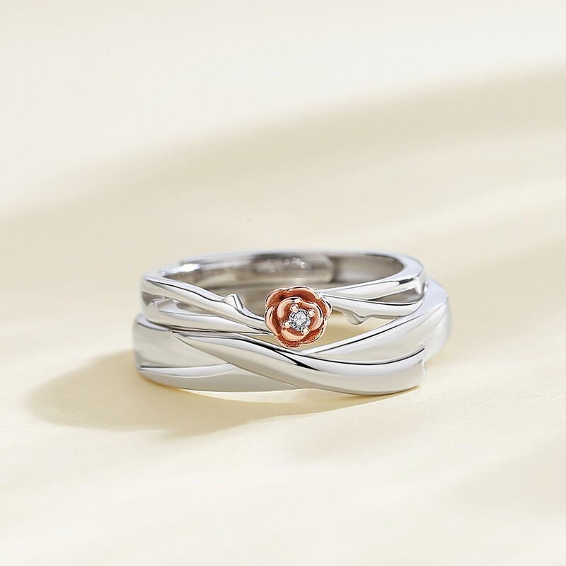 Little Prince Rose Flower Couple Ring in 925 Sterling Silver