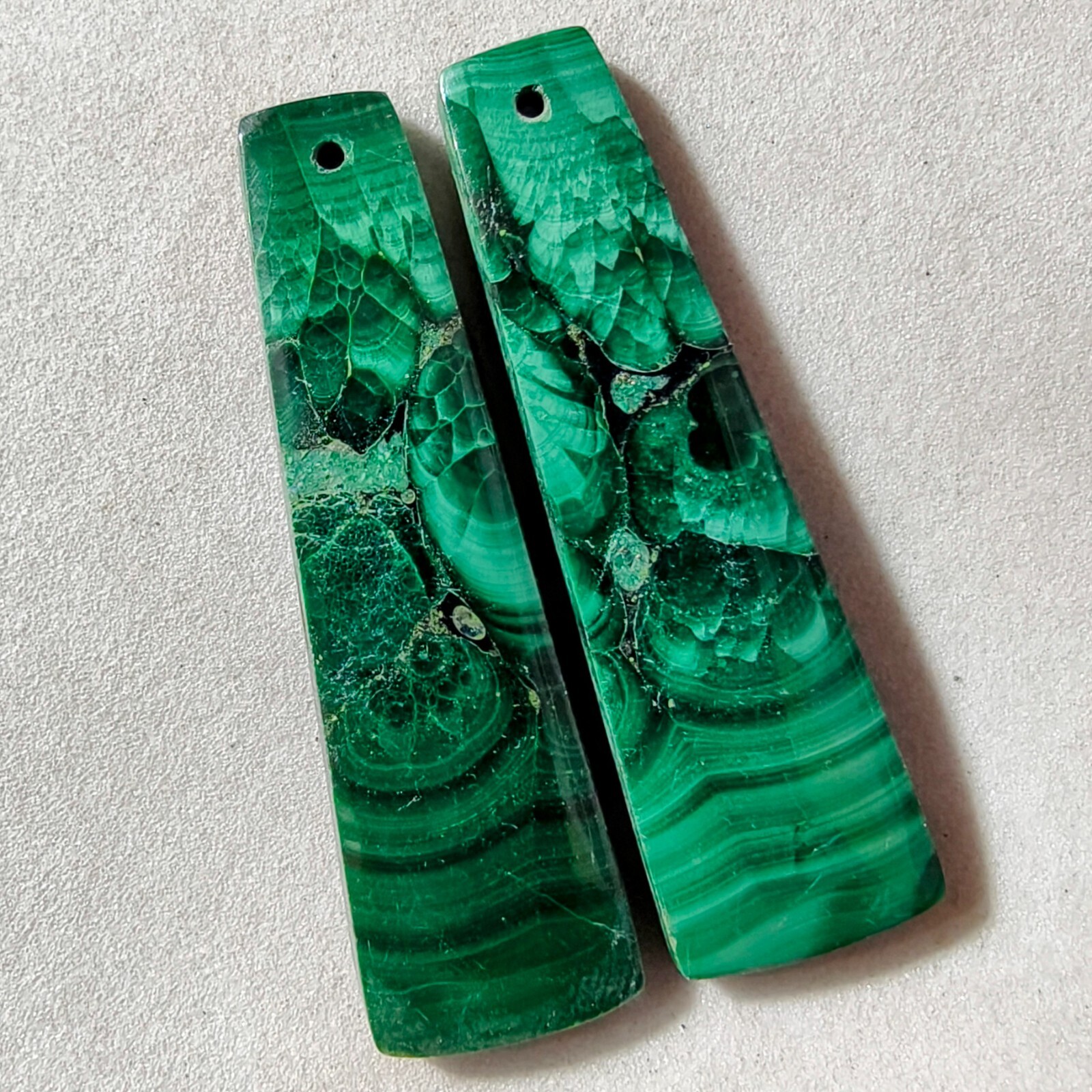 65 Cts Natural Malachite Drilled Match Pair Cabochon Gemstone 42.4 X 12.7 MM