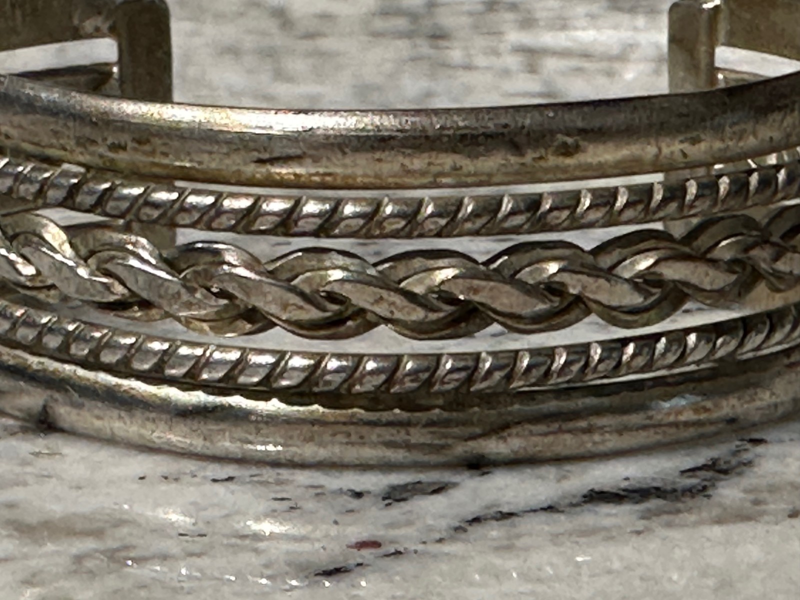 STERLING SILVER Vintage Rope Cuff Bracelet 1.2 oz 34 grams Marked 925 Mexico