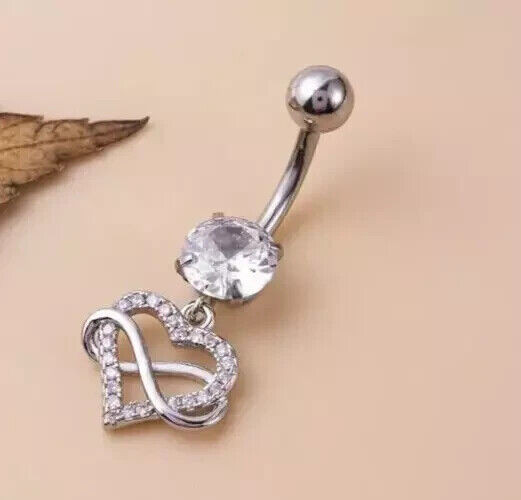 2Ct Moissanite Round Cut Heart Belly Button Ring 14K White Gold Plated