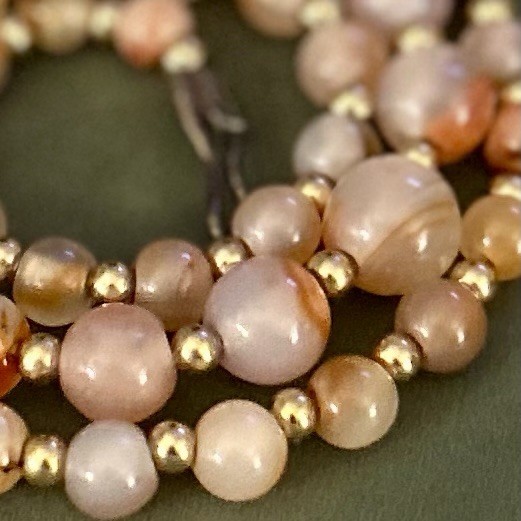 Cherry Blossom Agate Hand Made Beaded Necklace with Gold-Toned Spacers 18”