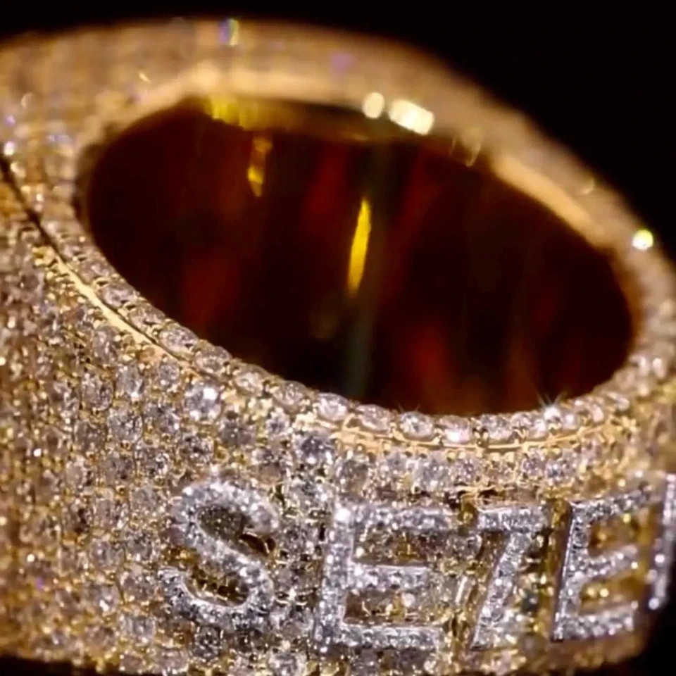 6Ct Lab Created 14k Yellow Gold Plated Men’s Diamond Custom Iced Out Number Ring