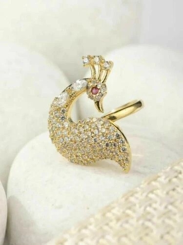 3 Ct Round Simulated Diamond Women’s Peacock Band Ring In 14k Yellow Gold Plated