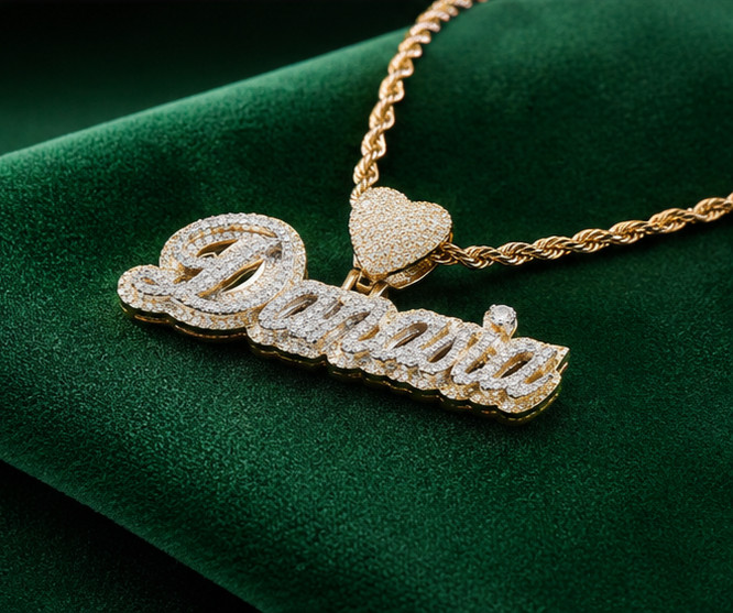 4Ct Moissanite Danasia Name Pendant –14K Gold Plated Personalized Heart Necklace