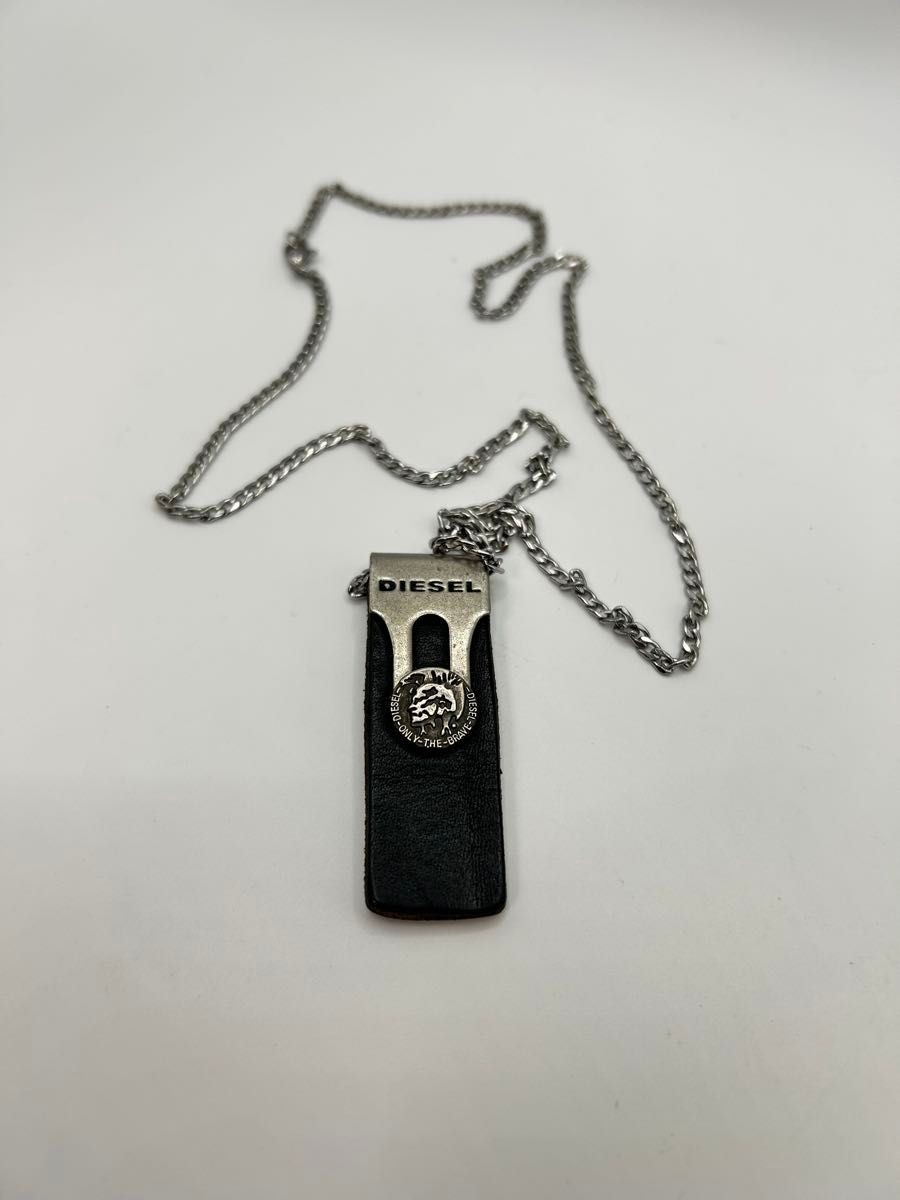 Vintage DIESEL Leather Necklace Black Metal Chain Men’s Rare Y2K 23.62in