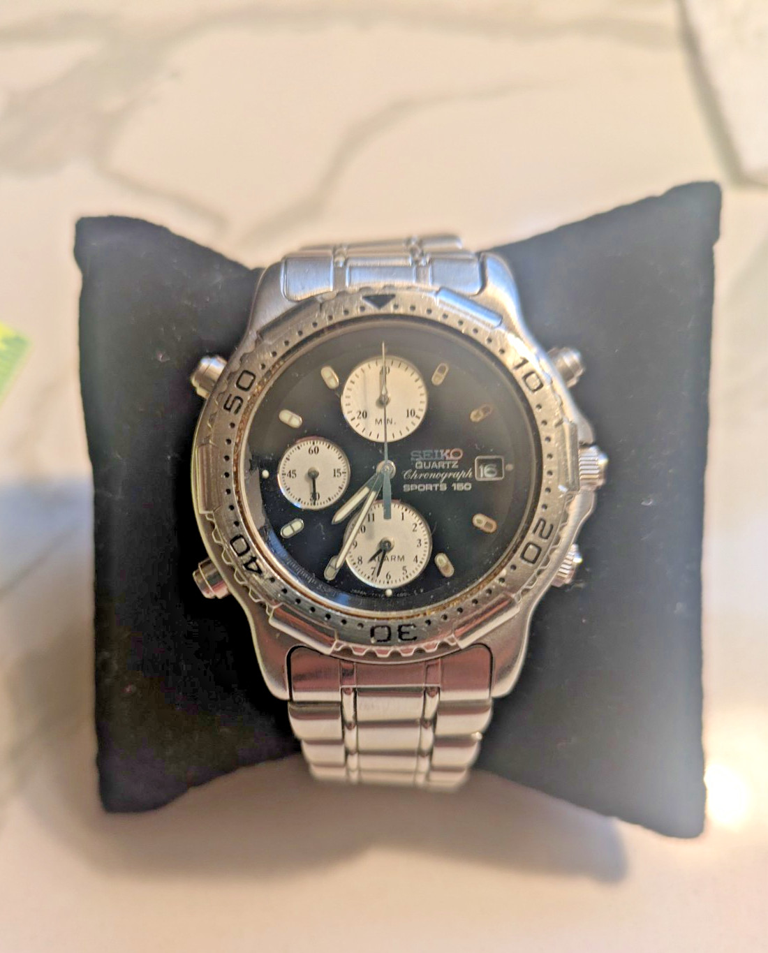 Seiko Sports 150 Chronograph Alarm-7T32-6B89-Stainless Steel-New Battery-Working