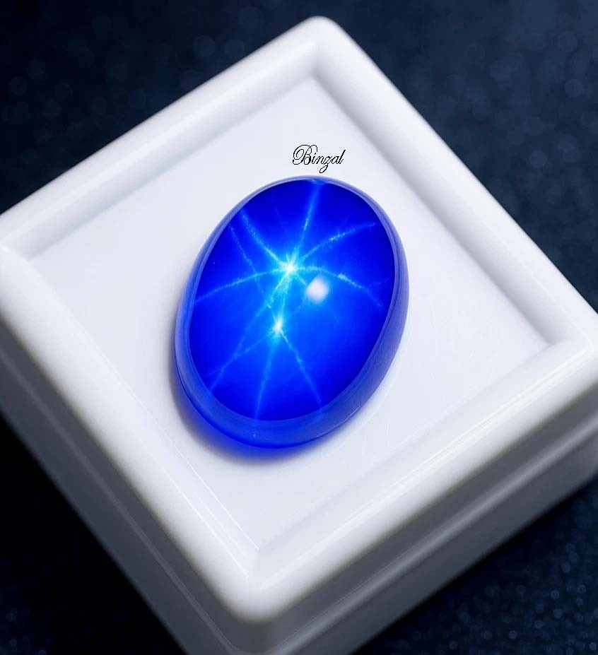 Natural Blue Star Sapphire Six Rays 14 Carat Cabochon Oval Shape Loose Gemstone