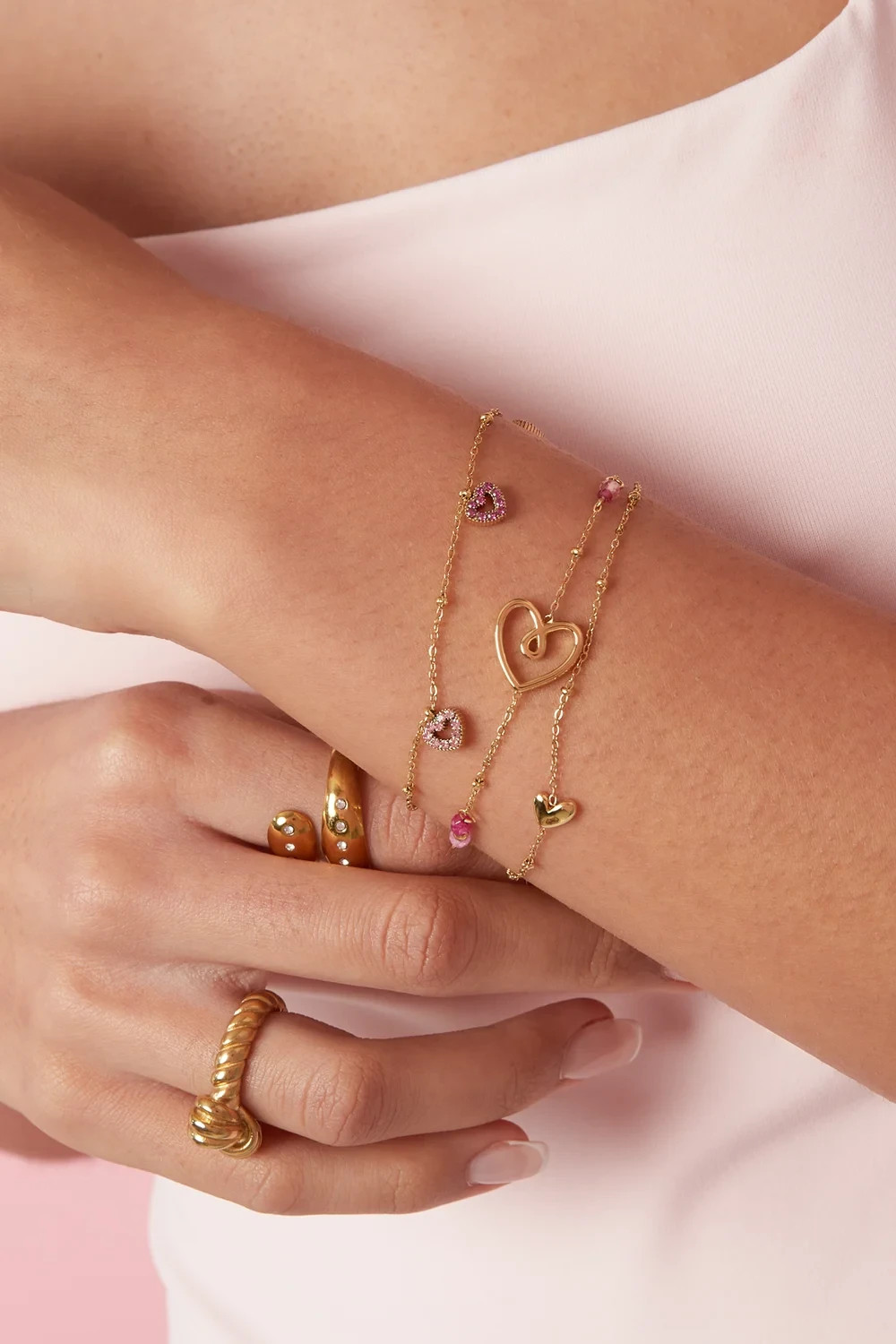 Stainless Steel Pink Heart Gemstone Bracelet Romantic Coquette Aesthetic Gift