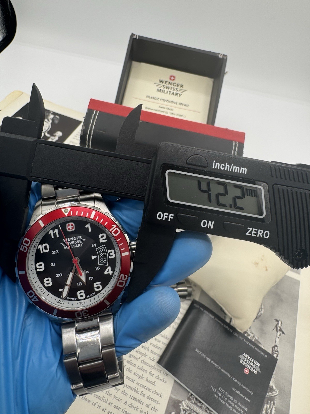 Wenger Swiss Military Men’s Swiss Made Quartz 100m Red Bezel Gray Dial Date