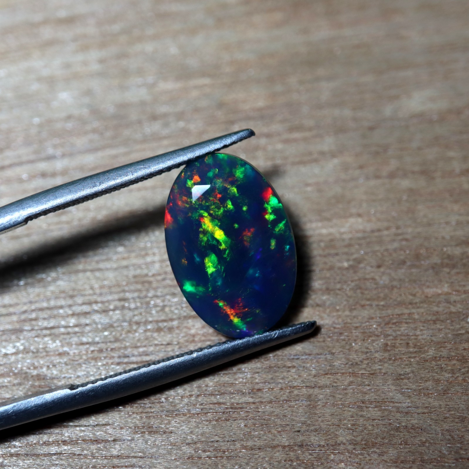 3.5Ct Real Ethiopian Smoked Black Opal AAAA Faceted Oval Rainbow Fire 16×10.8MM