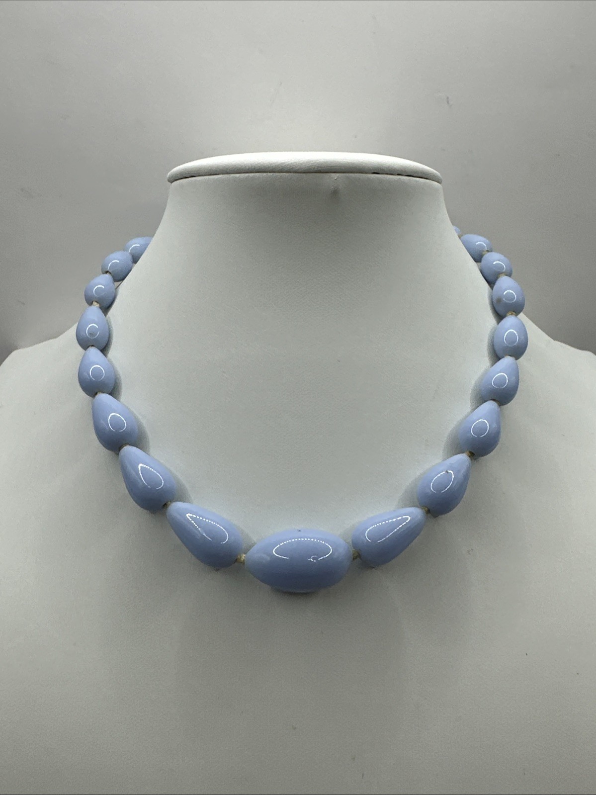 Beautiful Deco Periwinkle Light Blue Glass Bead Choker Necklace 13-15” Japan