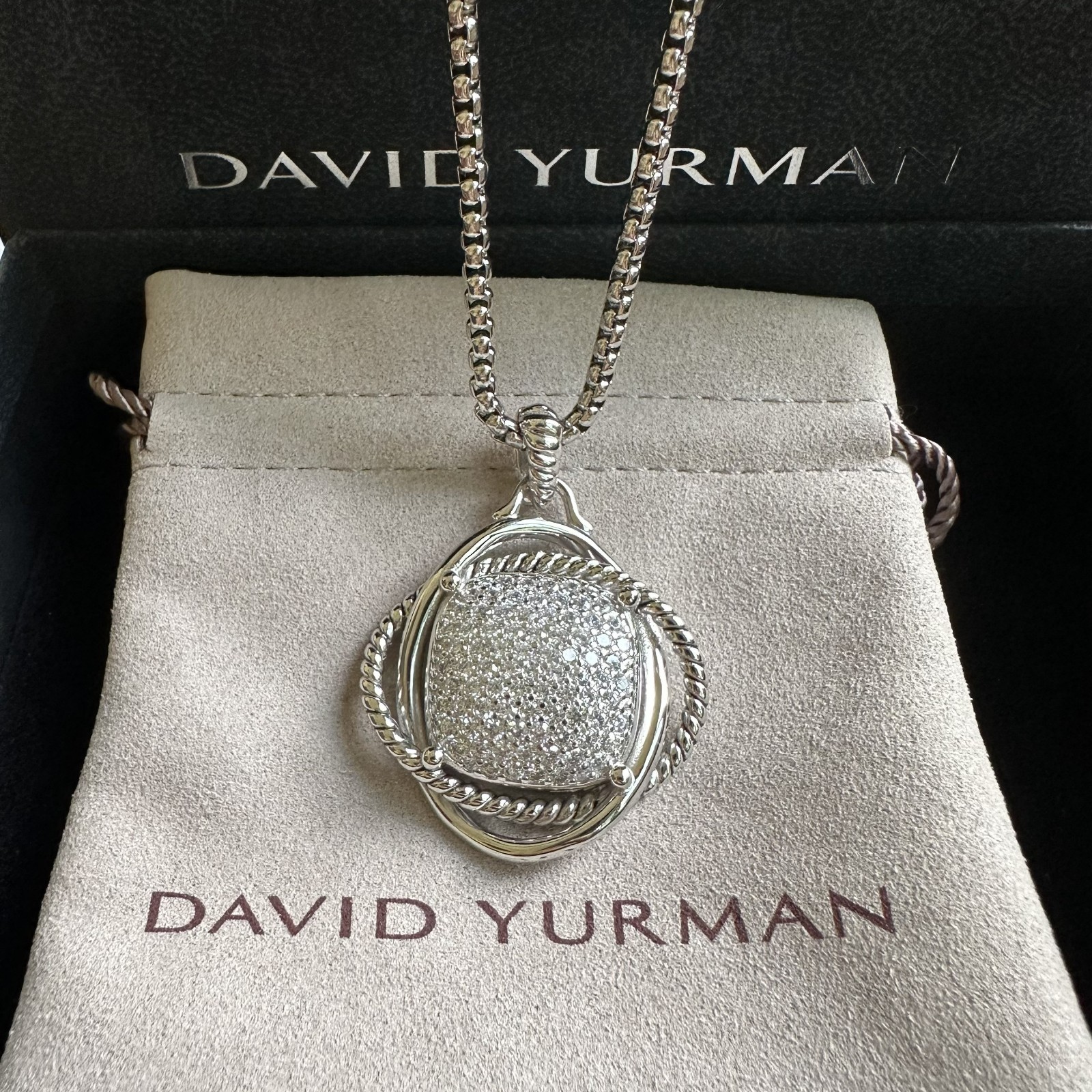 David Sterling Silver Crossover Pendant Necklace with Diamonds 19.6″