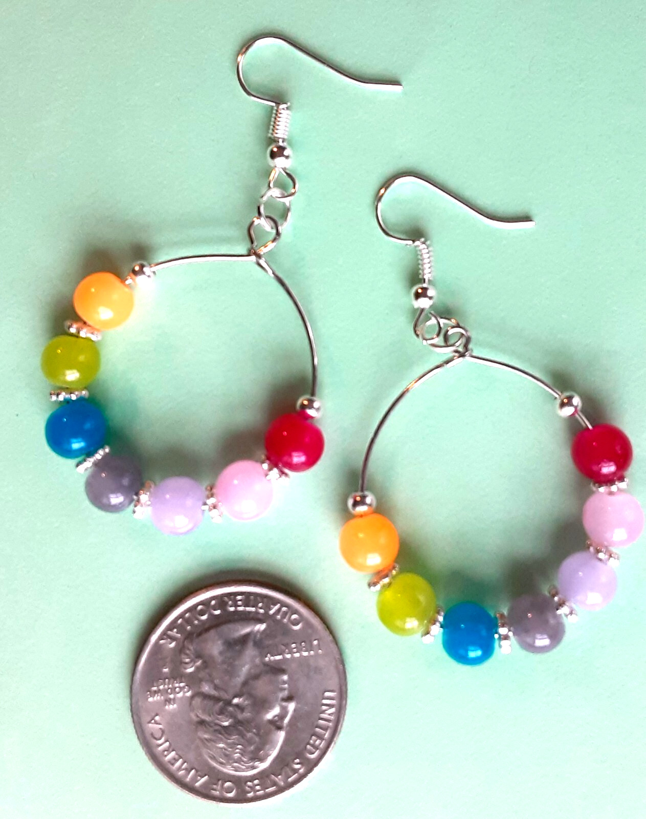 big COLORFUL JADEITE hoops SP fish hook handcrafted X2