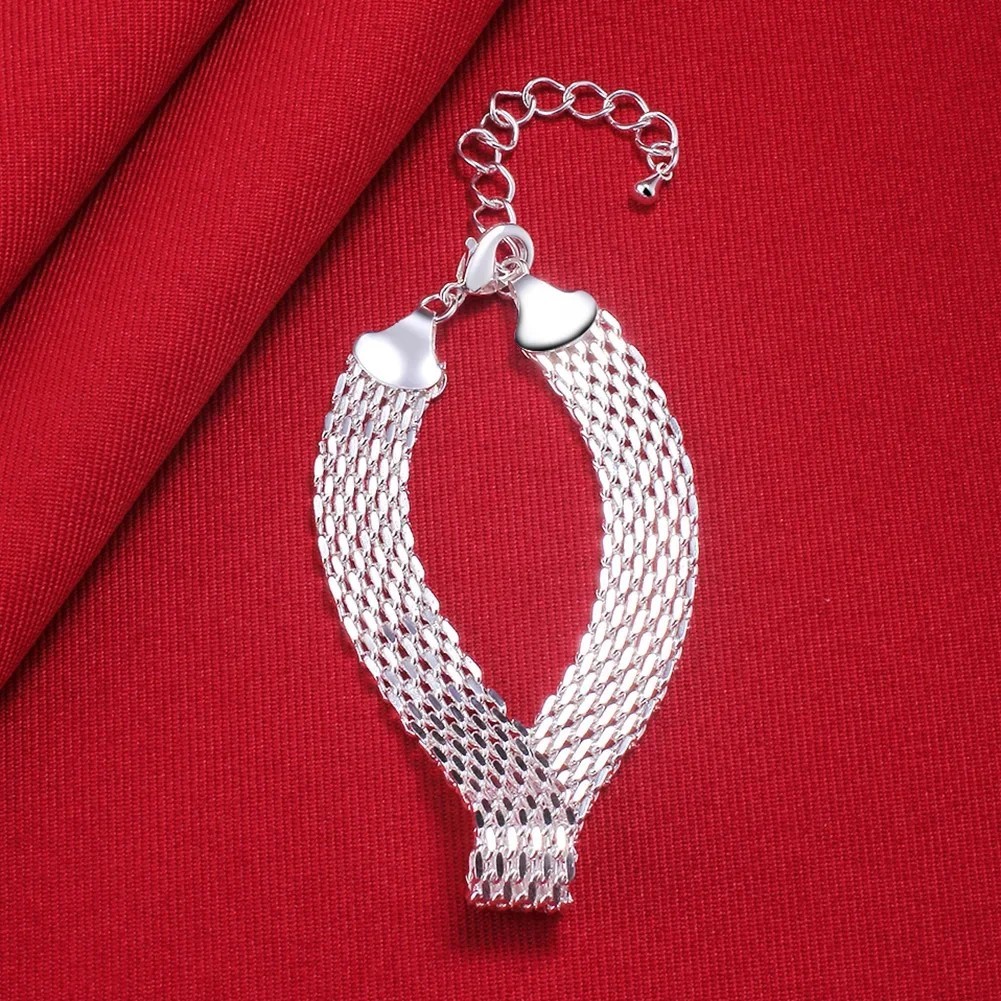 925 Sterling Silver Bracelet Women Weave Chain Wedding Party Gift Jewelry