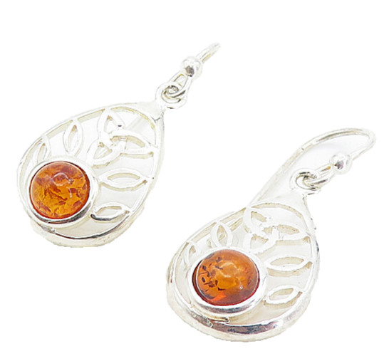 925 Sterling Silver Cabochon Cut Amber Celtic Knot Dangle Earrings EG3668