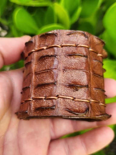 Bracelet cuff genuine Alligator leather brown for 6 inch wrist size made in USA