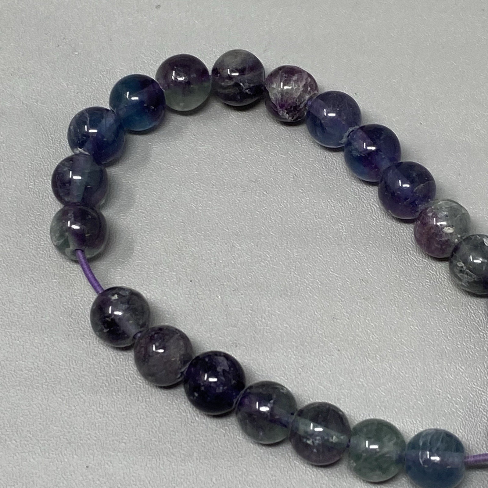 Designer AE Stone Beaded Bracelet Blue Purple Fluorite Stretch Energy 7″