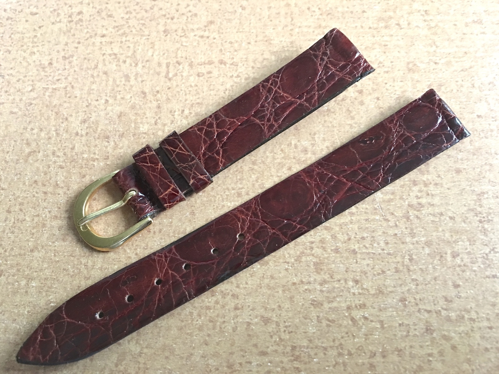 Rich dark brown 14mm NOS vintage watch strap Genuine Crocodile Made in Italy
