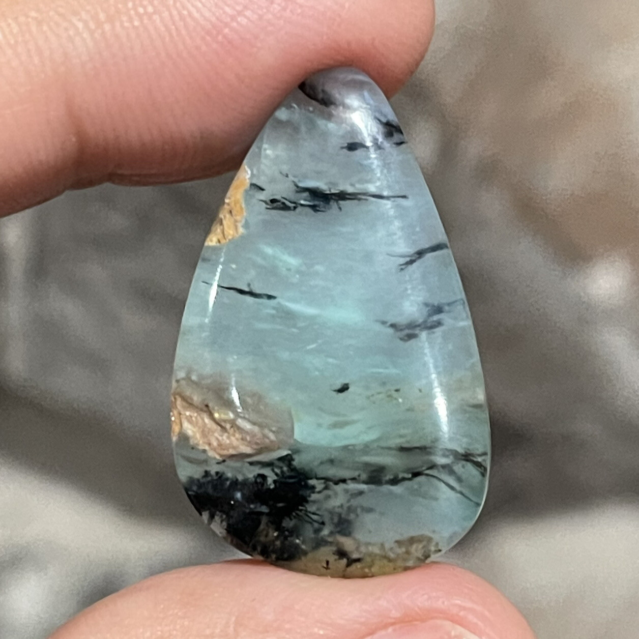 22ct 30.5x19x5.6mm Fine Picture Like Blue Peruvian Opal Smooth Cabochon Gem