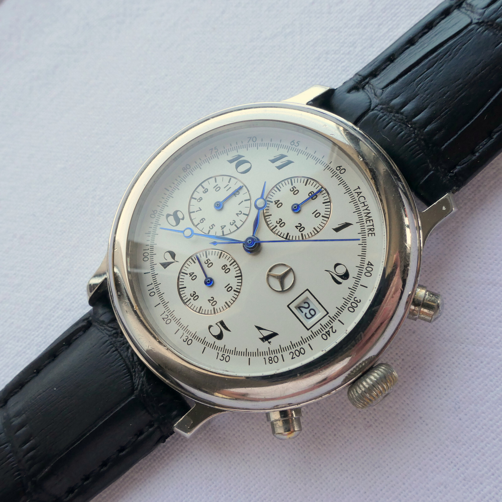 Mercedes Benz Classic 925 Sterling Silver Car Accessory Luxury Chronograph Watch