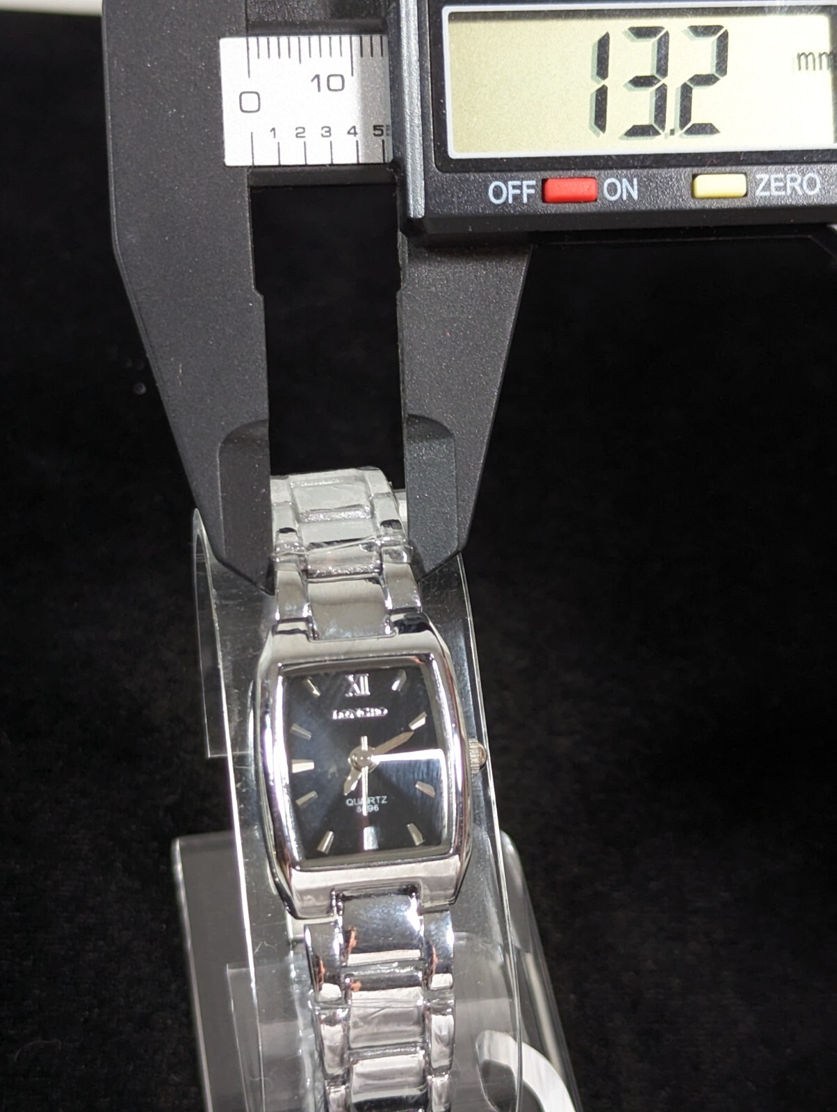 Longbo Womens Black Dial Prism Crystal Silver Tone Stainless St Band Watch NEW