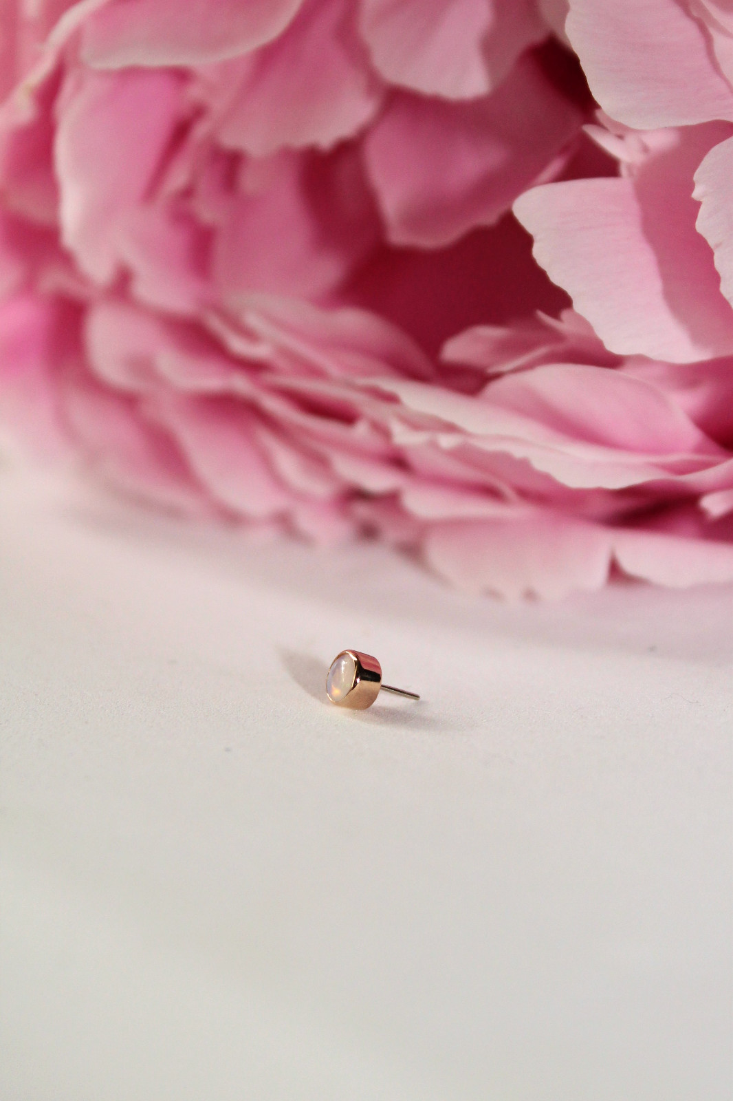14k Solid Gold Bezel Stud With Real Opal, 25g threadless 14g and16g threaded pin