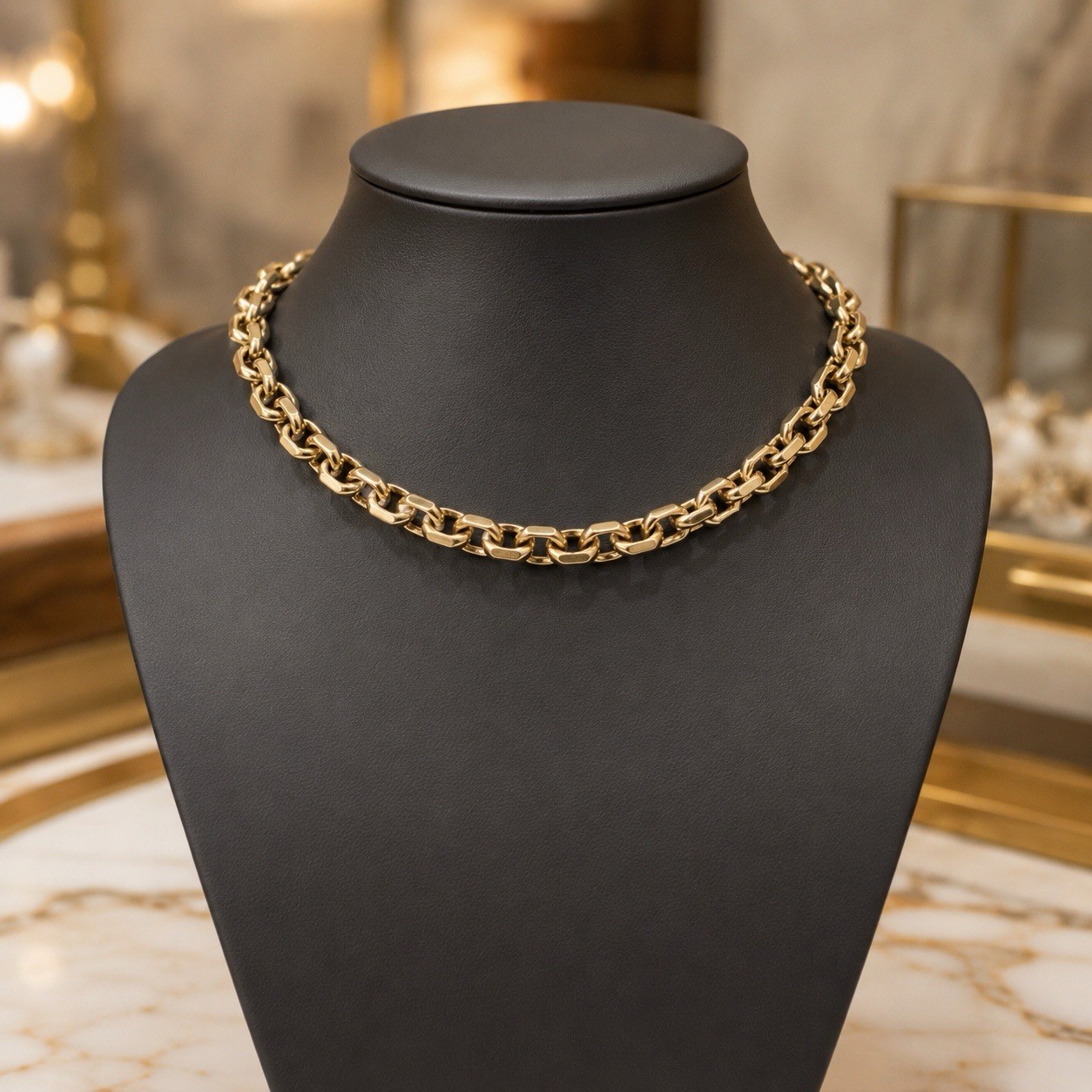 Sperry Gold Tone Chunky Rolo Link Chain Necklace 15” 9.7mm Vintage Signed