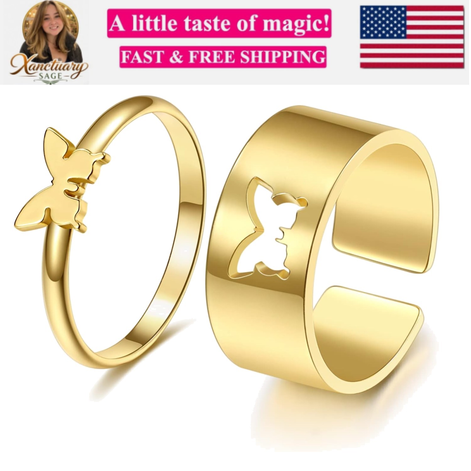 Butterfly Ring for Couples，Matching Butterfly Rings for women Men Adjustable …