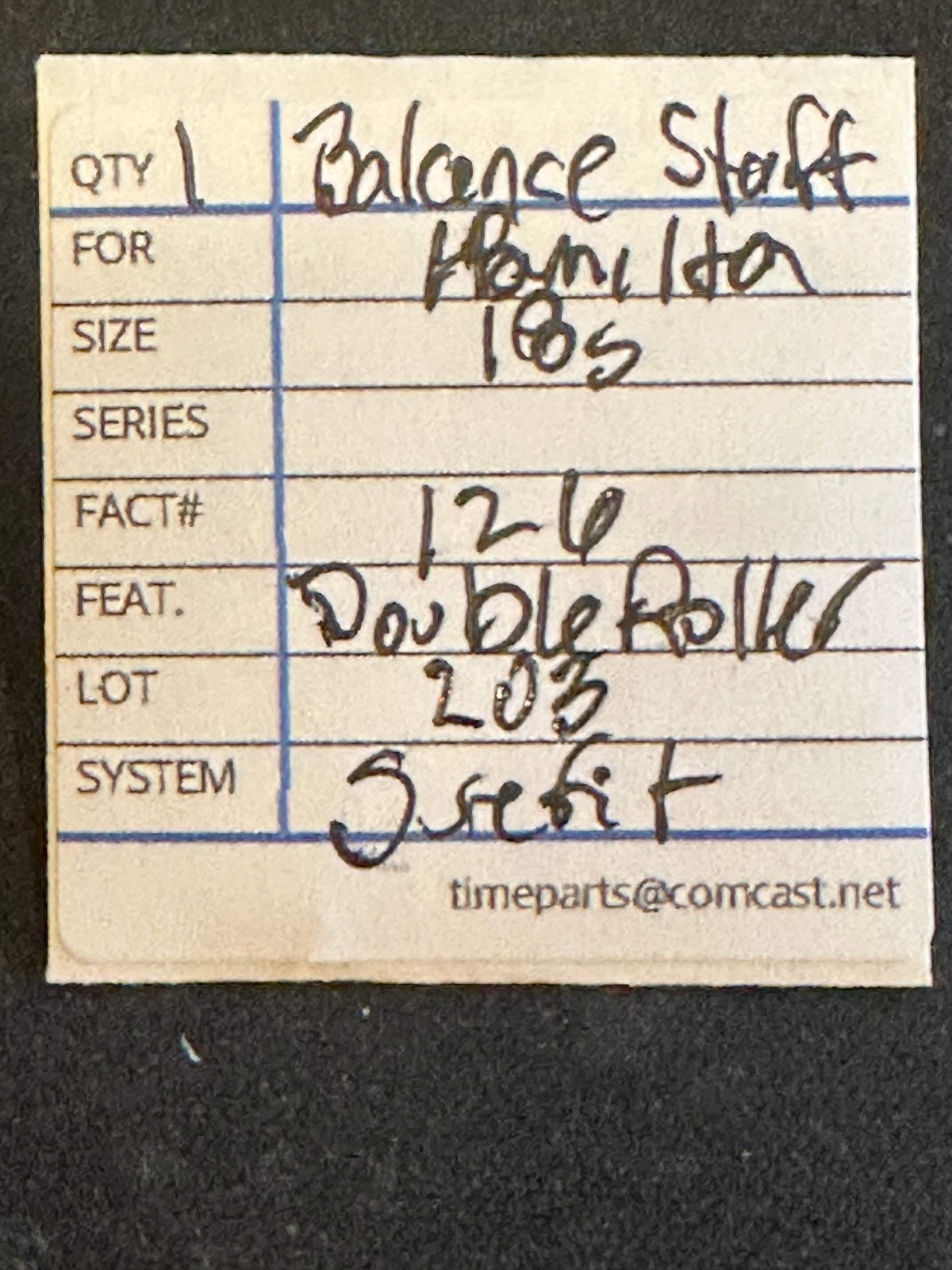 Hamilton Factory Balance Staff for 18s Double Roller Movements No. 126 / 607011