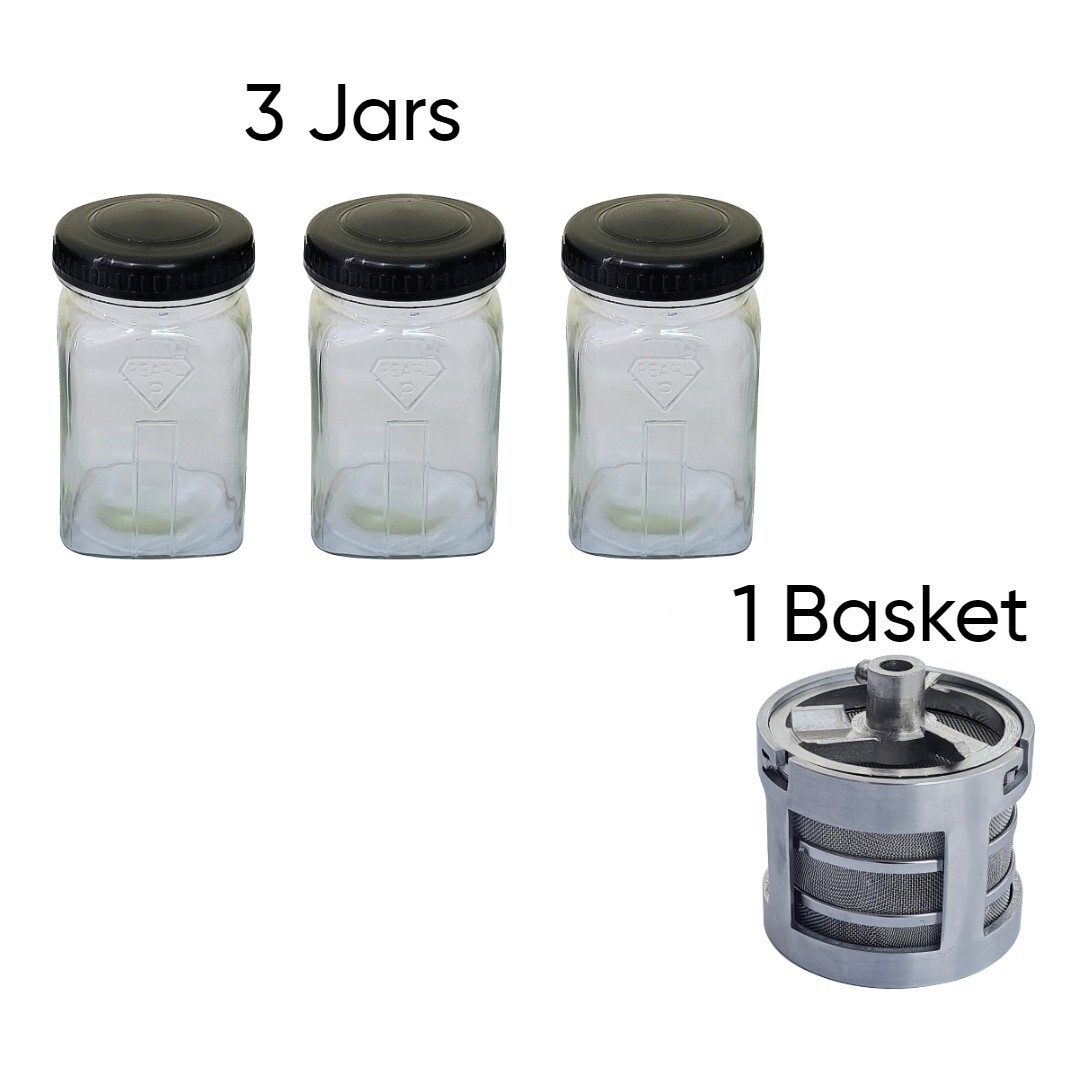 Set of 3 Pearl Brand Watch Cleaning Jar & 1 Pearl Brand Basket – Fits Elma