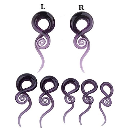 2Pcs Purple Ear Glass Spiral Tapers Plugs Tunnels Expander Hanger 00g(10mm)