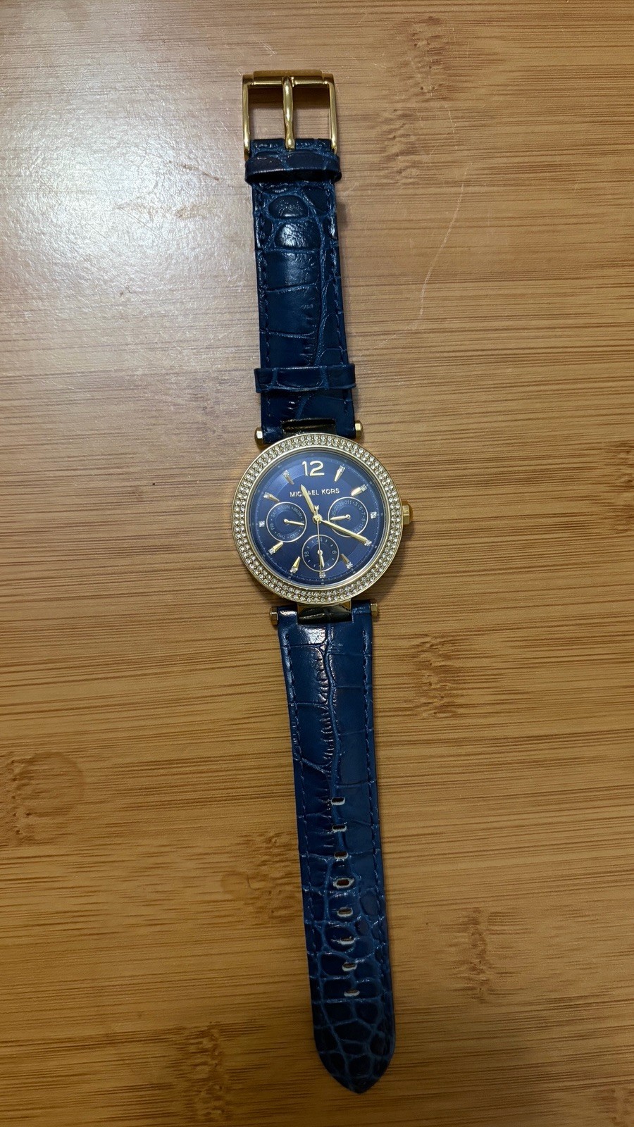 Michael Kors MK-3253 Women’s Blue Dial Gold-Tone Crystal Bezel Quartz Watch