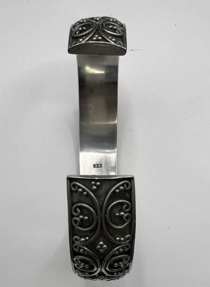 Bali Filigree Granulation Design Cuff Bracelet in 925 Sterling Silver 25.5 g